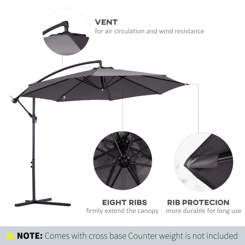 Cantilever Hanging Banana Parasol Umbrella - Steel Grey