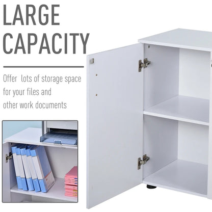 2-Tier Lockable Office Storage Filing Cabinet / Printer Stand with 2 Keys, Melamine Coating and Aluminium Handles for Home Office - White