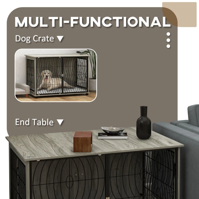 44.5" Modern Design Dog Crate / Cage End Table with Plush Removable Cushion