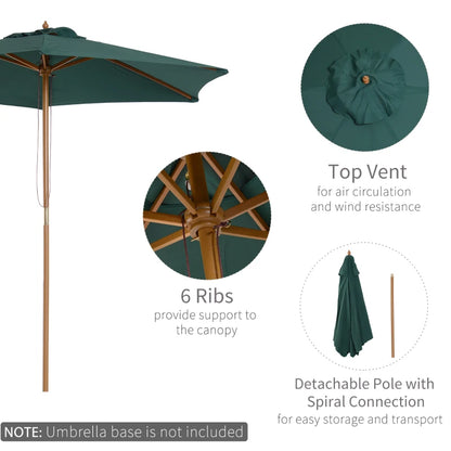 2.5m - Wooden Garden Parasol Outdoor Canopy Sun Shade for Patio - Green