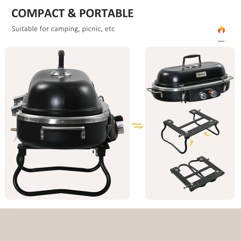 Table Top Foldable Gas BBQ Grill with 2 Burners and Lid