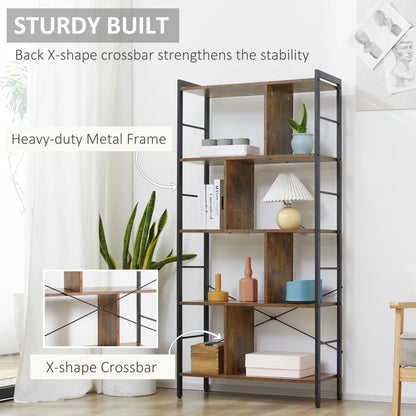 Industrial Style 5-Tier Bookcase Storage Display Unit with 8 Sections