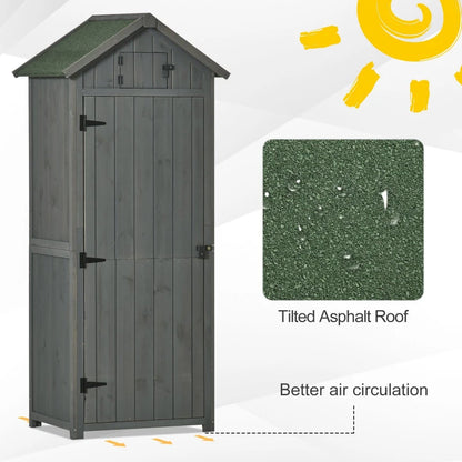 Garden Shed with Lockable Door, Shelves and Roof Hatch - Grey