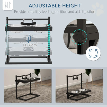 Adjustable Height Raised Dog / Pet Feeder with 2 Stainless Steel Bowls