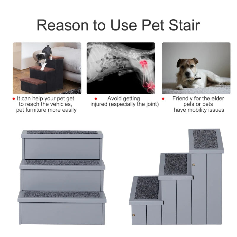 3-Step Dog / Pet Staircase Ladder with Hidden Storage Compartments - Grey