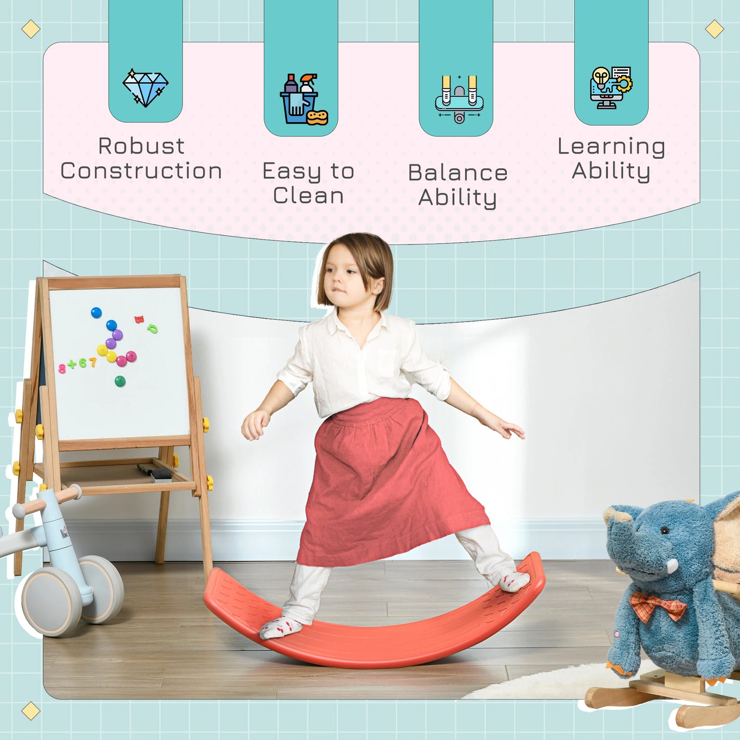 Balance Board / Wobble Board for Coordination and Agility - Red