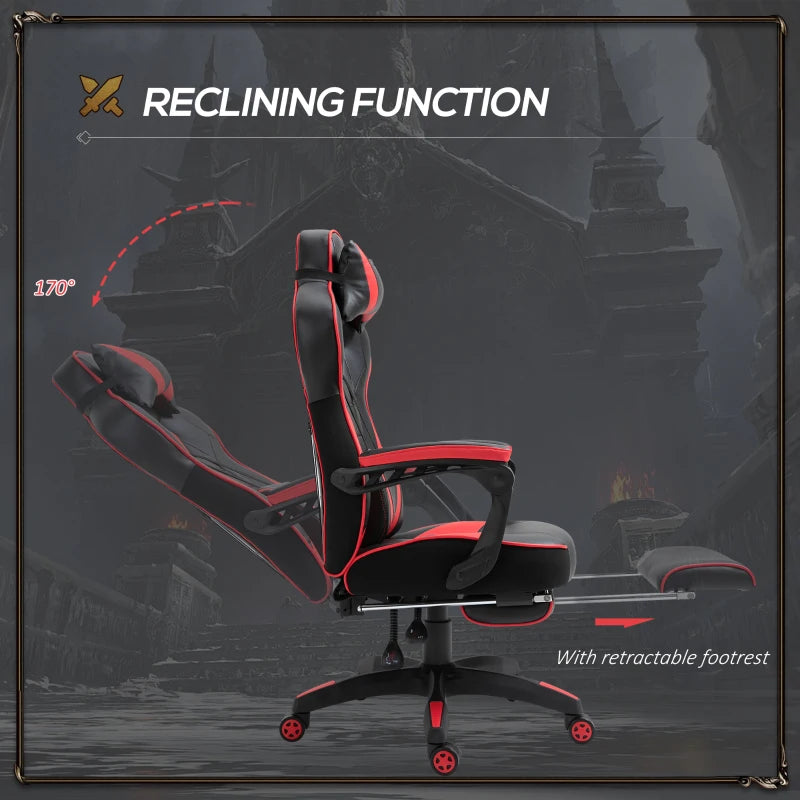 Computer Gaming Chair with Lumbar Support and Footrest - Red / Black