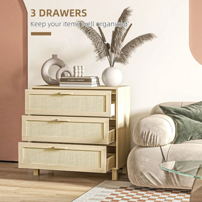 Rattan Style - 3 Drawer - Chest of Drawers / Storage Cabinet Dresser