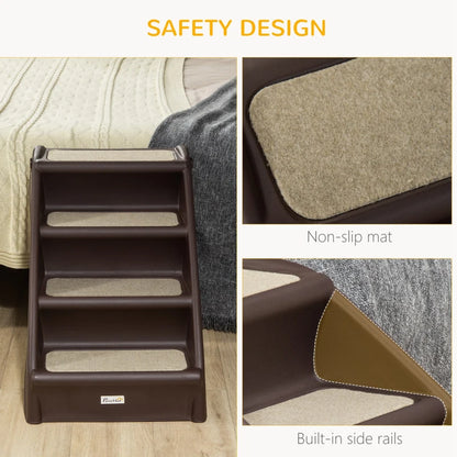 4-Step Foldable Pet Stairs with Plastic Surrounding and Anti Slip Carpeting - Brown