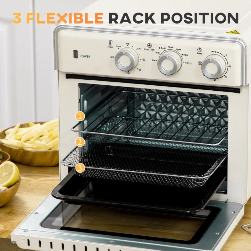 Retro Style Tabletop 7-in-1 Toaster Oven with Warm, Broil, Toast, Bake, Air Fryer Setting, Timer and Adjustable Thermostat