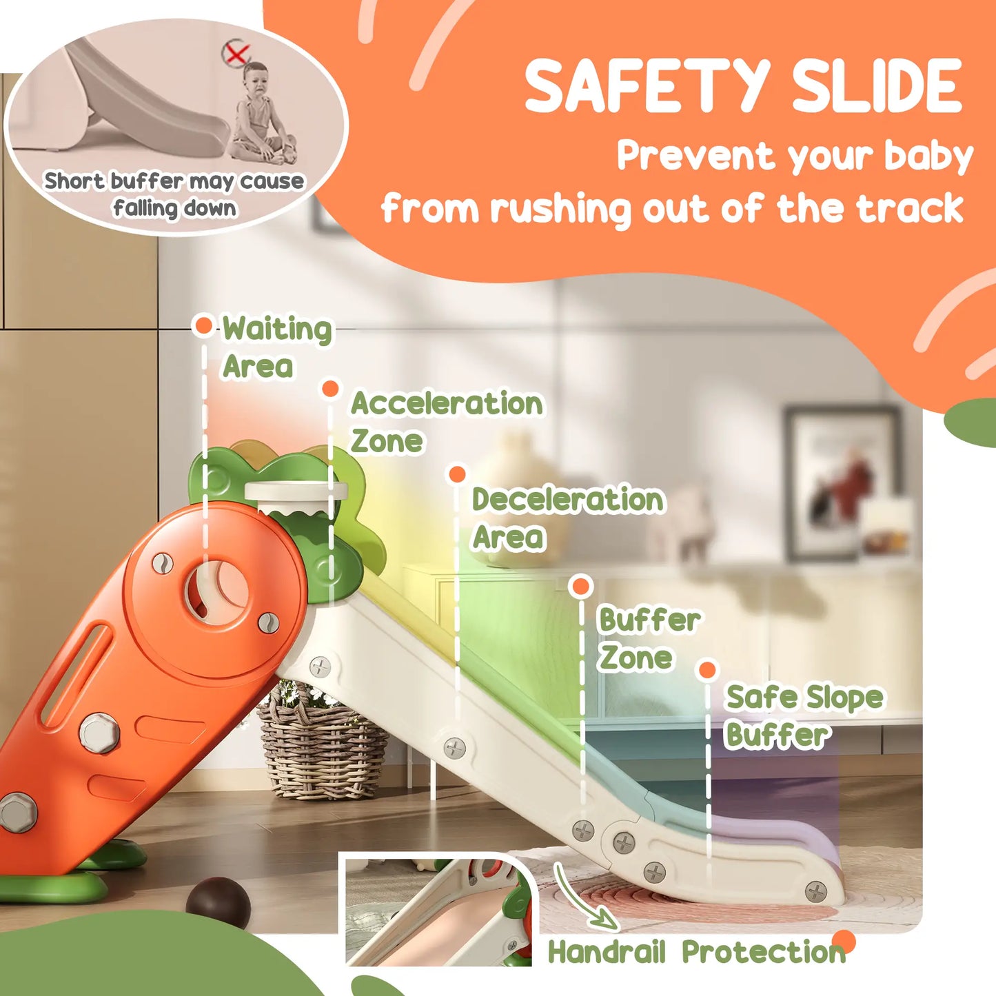 Foldable Carrot Design Slide with Basketball Hoop Attached