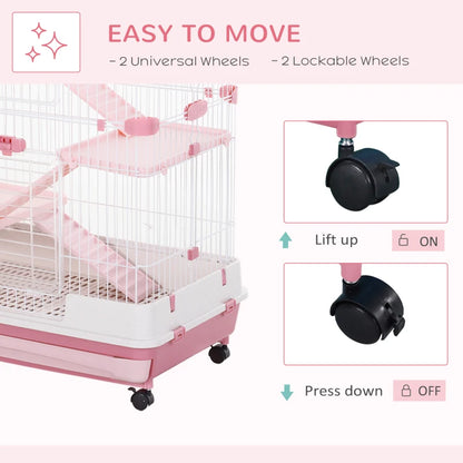 Portable - 4-Tier - Small Animal Cage (Hamsters / Gerbils etc) - Pink