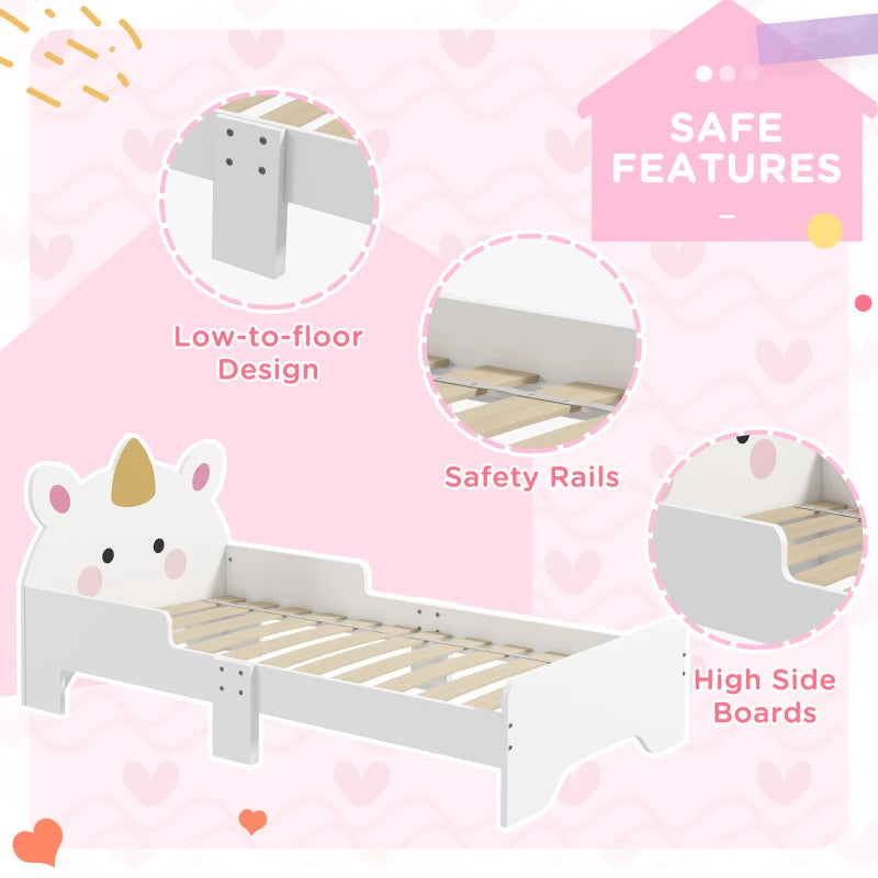 Unicorn Design Kids / Child Toddler Bed Frame with Low to Floor Design for Safety