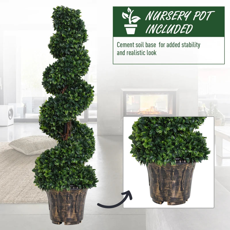 Set of 2 - Artificial Boxwood Spiral Topiary Trees - 120cm