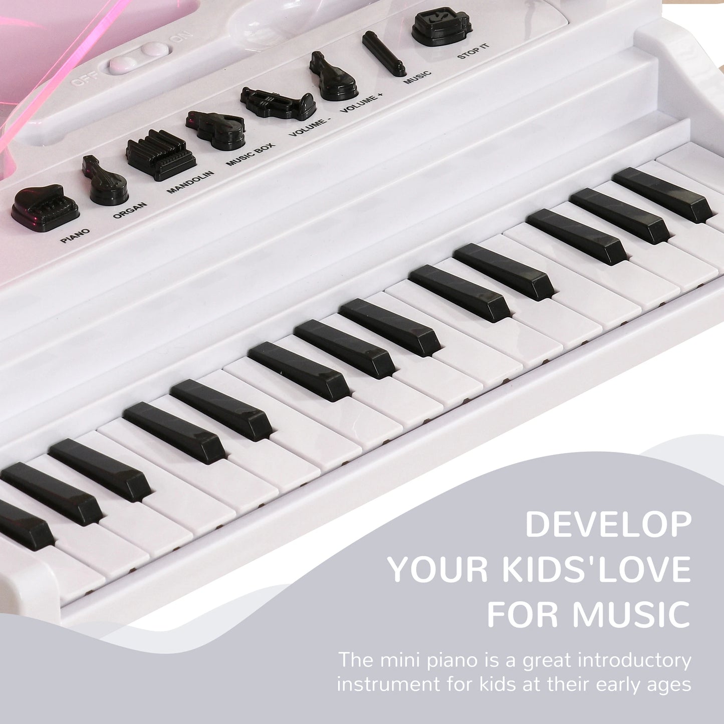 32 Key Kids Piano with See Through Lift Up Lid and Microphone - White