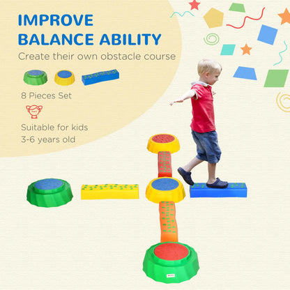 8-Piece Stepping Stone and Balance Beam Set with Anti-Slip Surface & Bottom