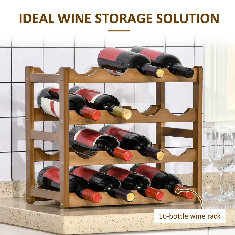 4-Tier - 16 Bottle Bamboo Tabletop Wine Rack / Display Shelf Organiser