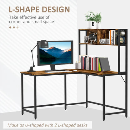 L-Shaped Industrial Style Office Desk with Storage Shelf