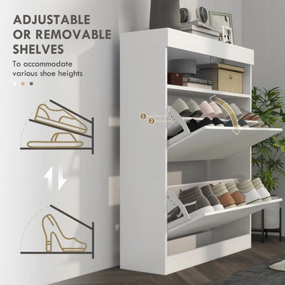 (16 Pair) Freestanding or Wall Mounted Shoe Storage Organiser with Open Style Shelf - White