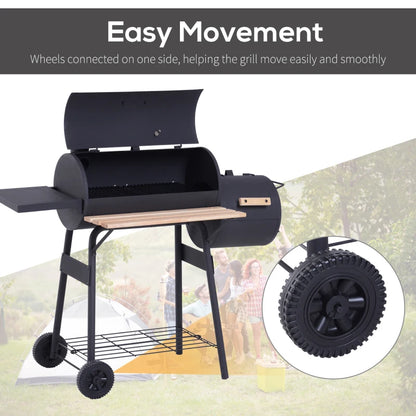 Barrel Style Charcoal Grill with Offset Side Smoker and Chimney