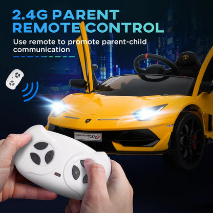 12V Kids Electric Ride On Car Racing Car Toy with Parental Remote Control, Music and Lights - Yellow