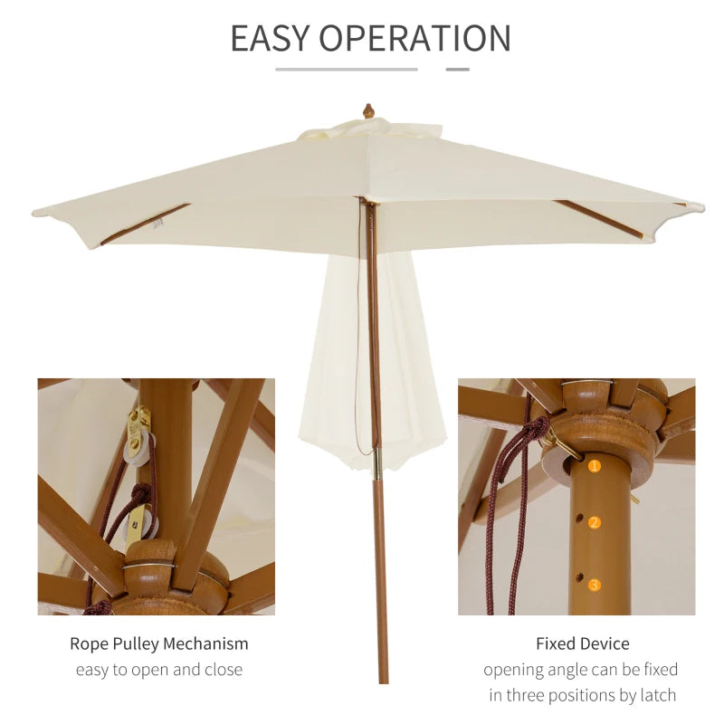 2.5m - Wooden Garden Parasol Outdoor Canopy Sun Shade for Patio - Cream