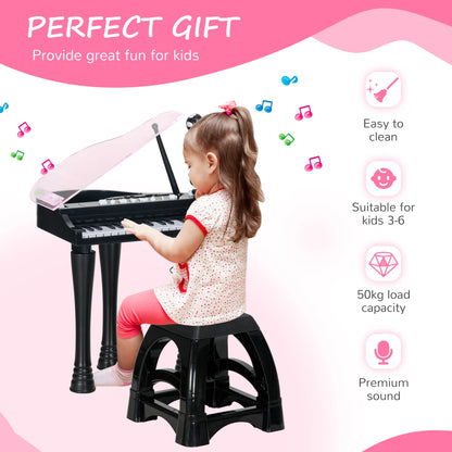 32 Key Kids Piano with See Through Lift Up Lid and Microphone - Black