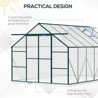 Aluminium Walk-In Greenhouse with Adjustable Roof Vent and Double Sliding Door (8x12ft)