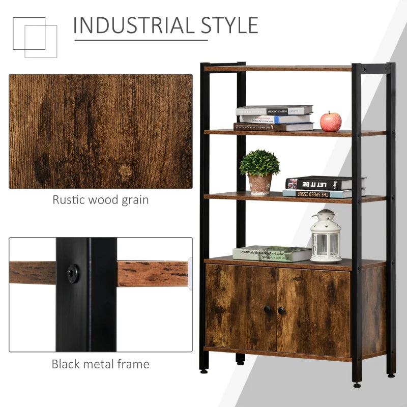 Industrial Style 3-Tier Bookcase with Cabinet