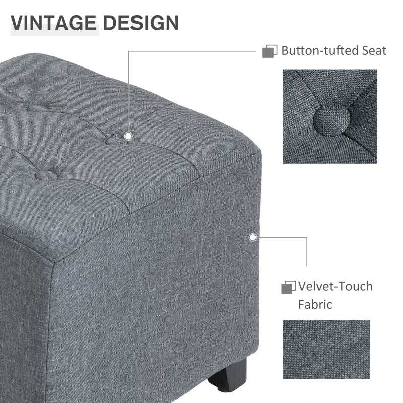 Linen Look Button Tufted Square Footstool / Cube Seat