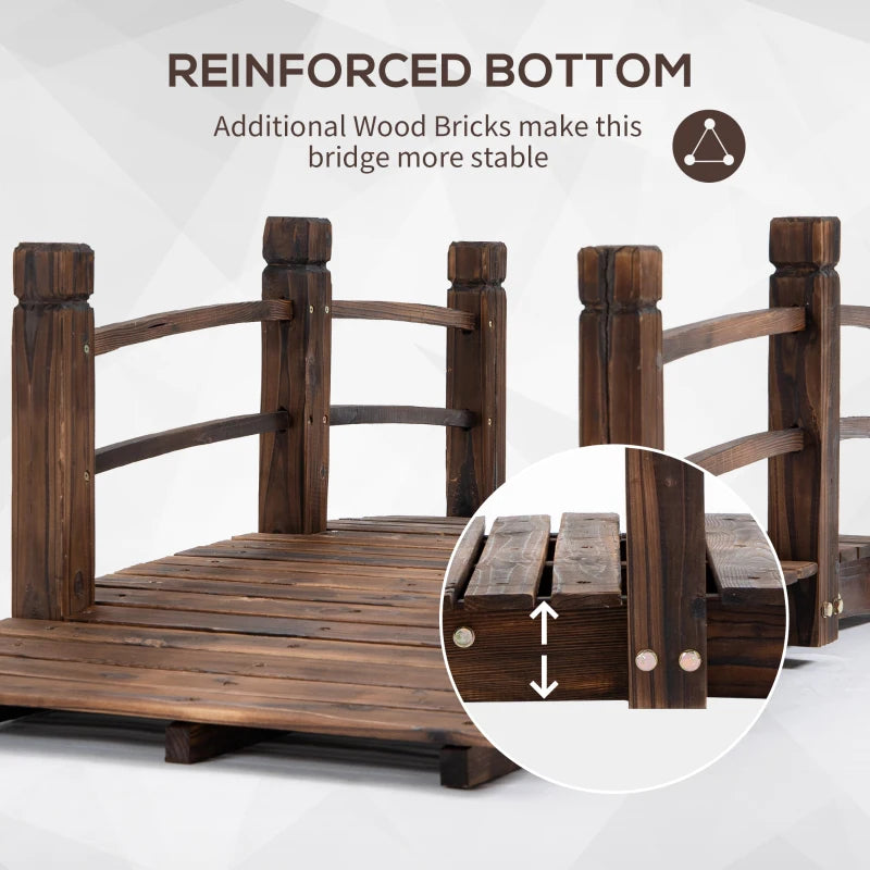 (1.5) - Wooden Garden Bridge with Stained Finish and Safety Railings