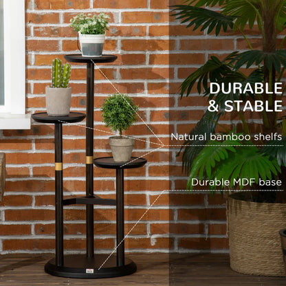 3-Tier - Multilevel Circular Plant Stand - Bamboo Display Stand Rack - Dark Walnut