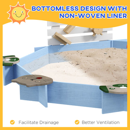 Wooden Kids Sandbox / Sandpit with Six Seats, Accessories - Blue