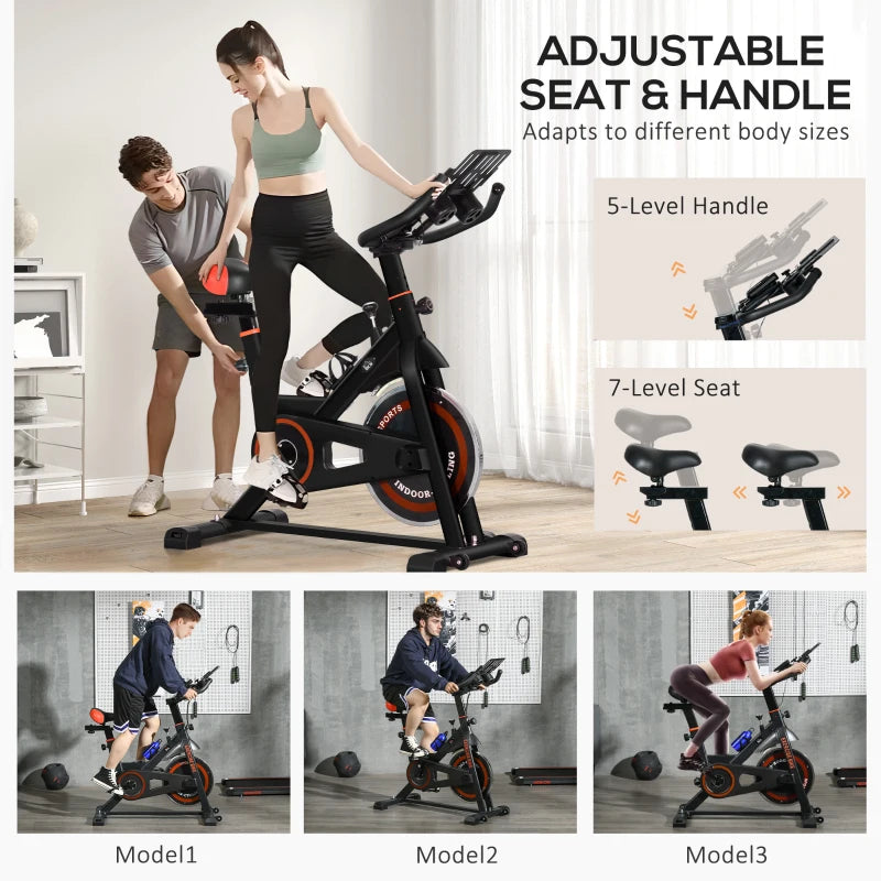 Indoor Cycling Exercise Bike with Adjustable Resistance and Large Phone / Tablet Holder (8kg Flywheel) - Black / Orange