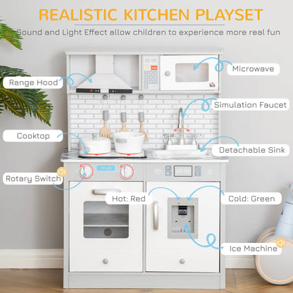 Kids Kitchen Playset with Marble Countertop and Tile Style Backdrop, Sound and Light effects and Accessories