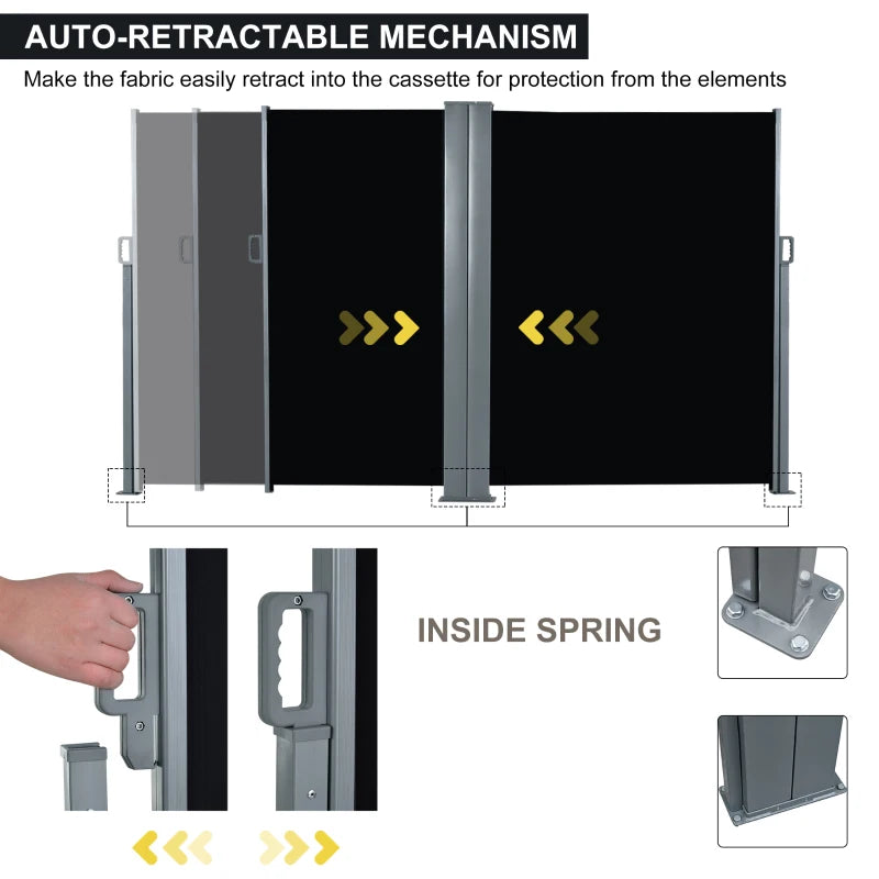 (6x2m) Retractable Sun Side Awning / Privacy Screen Divider - Black