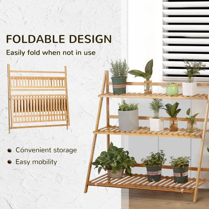 Wide 3-Tier - Bamboo Wood Plant Pot Stand / Flower Rack Shelving