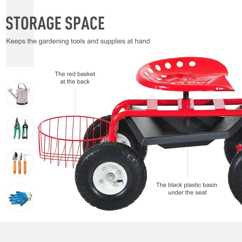 Heavy Duty - Rolling Garden Planting Cart / Station with Tool Tray & Basket