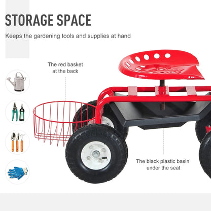 Heavy Duty - Rolling Garden Planting Cart / Station with Tool Tray & Basket