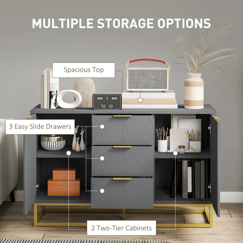 Modern Sideboard with 3-Drawers and Adjustable Shelves - Grey