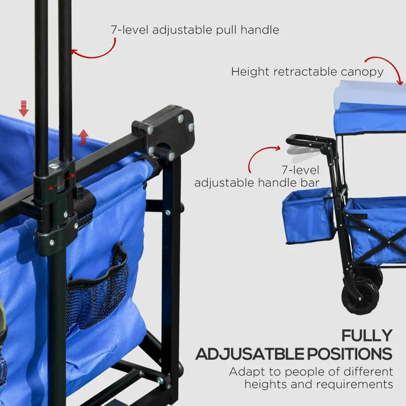 Folding Trolley Cart - Storage Wagon with Canopy & Handle - Blue