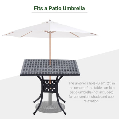 Large Square Cast Aluminium Bistro Style Table (Parasol & Chairs Not Included)