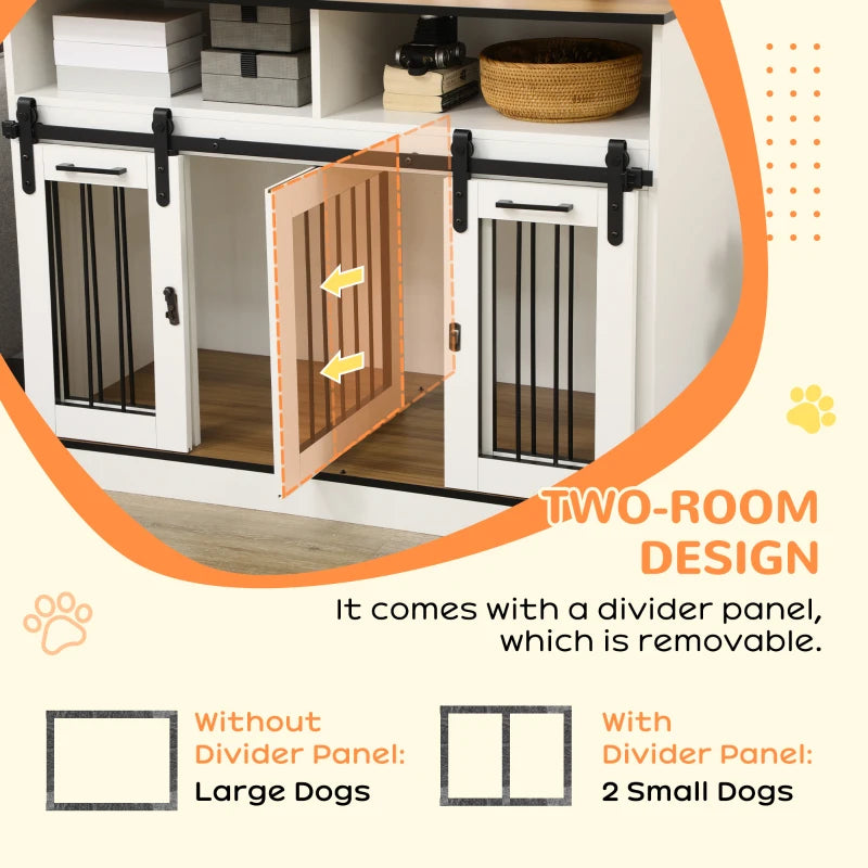 Large Pet Crate with Removable Divider for One Large Pet or Two Small and Above Storage Shelf