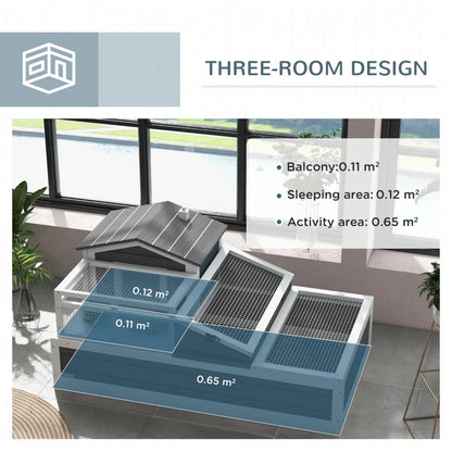 Wooden Tortoise House Style with Balcony, Tray and Roofing - Dark Grey / White