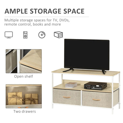 Natural Style Compact TV Unit Centre with 2 Foldable Linen Drawers & Shelving