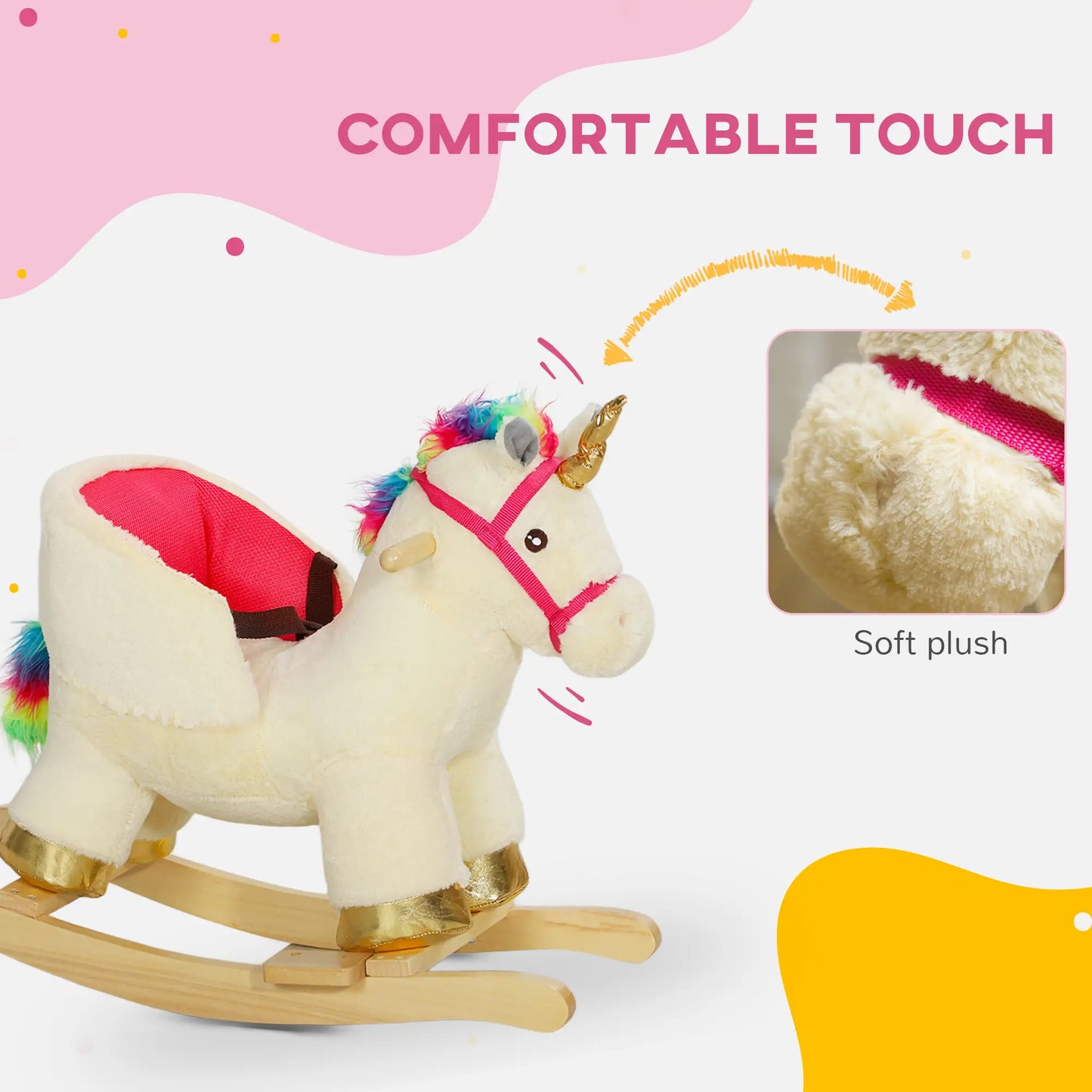 Unicorn Ride on Rocking Horse Toy with Realistic Sound Effect and Bucket Seat with Safety Belt