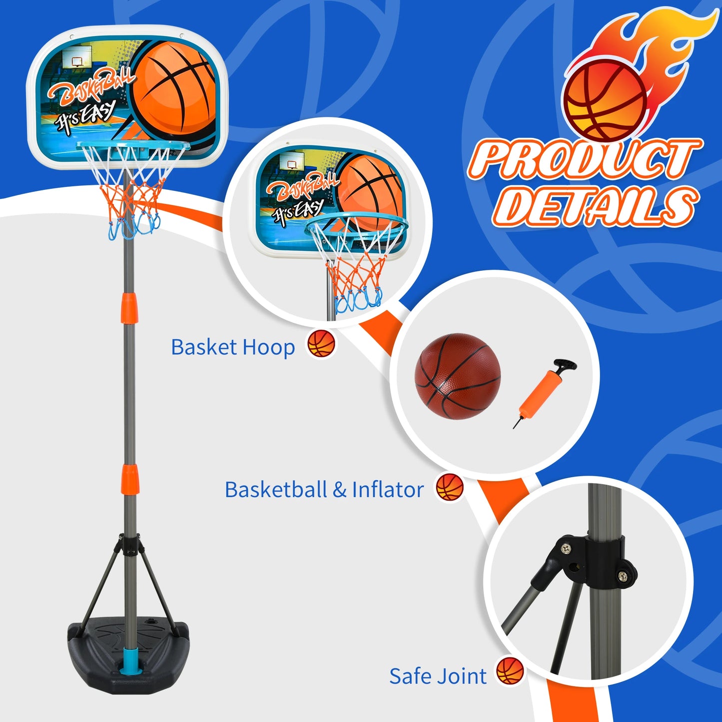 Height Adjustable Basketball Hoop for Kids with Basketball Included