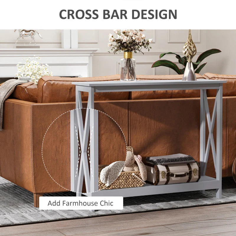 Large 'X' Design Console Table with Underneath Storage & Top Display Shelving