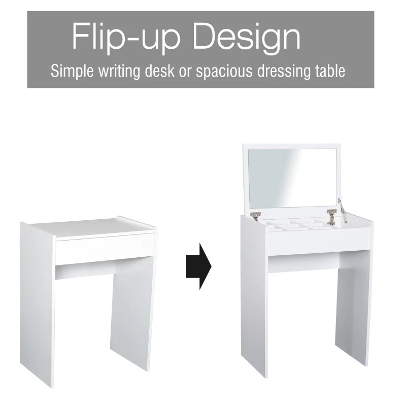 Makeup Dressing Table with Flip up Vanity Mirror and Organised Storage Square Grid