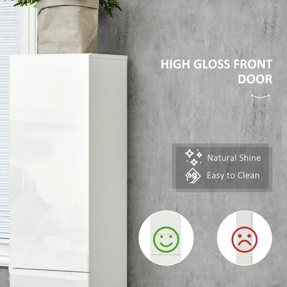 High Gloss - Tall Bathroom Cabinet with Adjustable Shelves & Storage Drawer